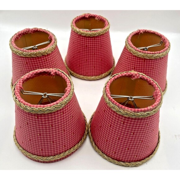 5 Vtg Pink Red Gingham Micro Check Chandelier Lamp Shades 4.5" Clip On Handmade - Picture 9 of 12